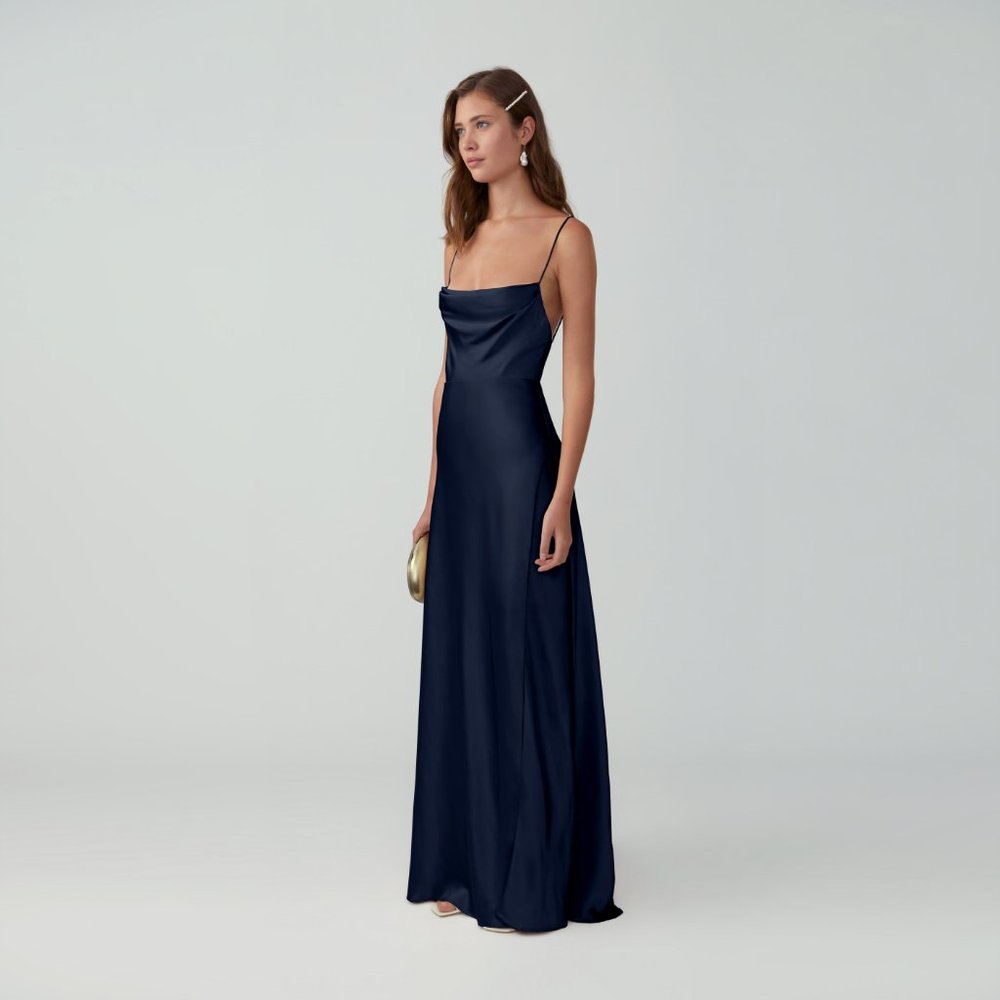 Fame and Partners Strappy Draped Gown in Navy - Picture 2 of 7